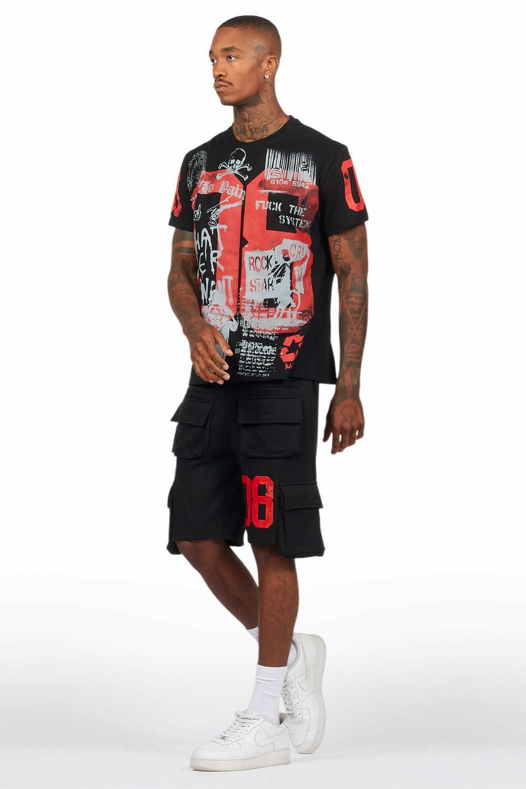 Grill Black/Red Cargo Short Set