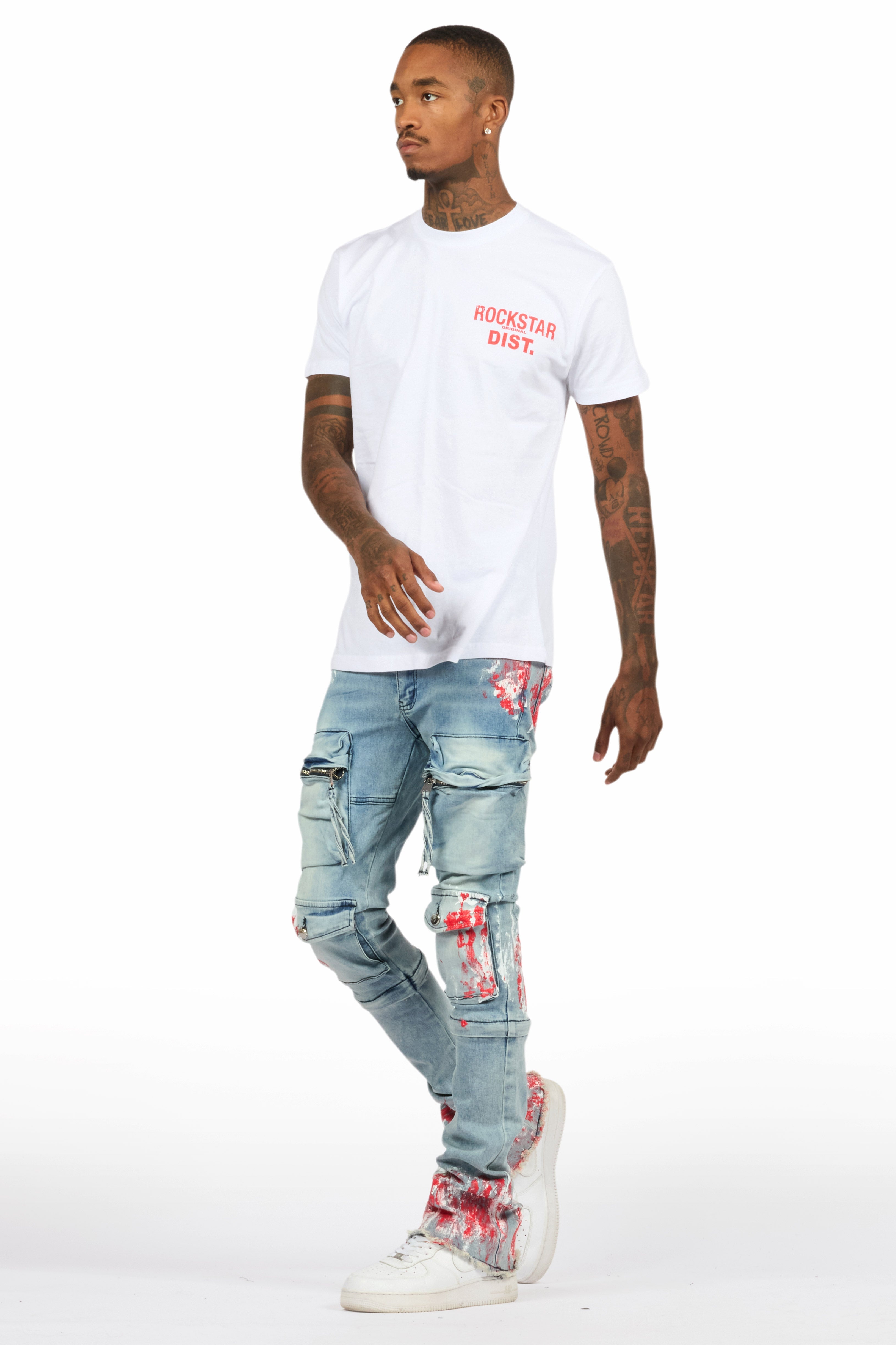 Sley White/Red T-Shirt/Stacked Flare Jean Set