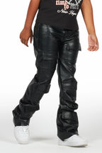 Boys Petrus Black PU Leather Jean