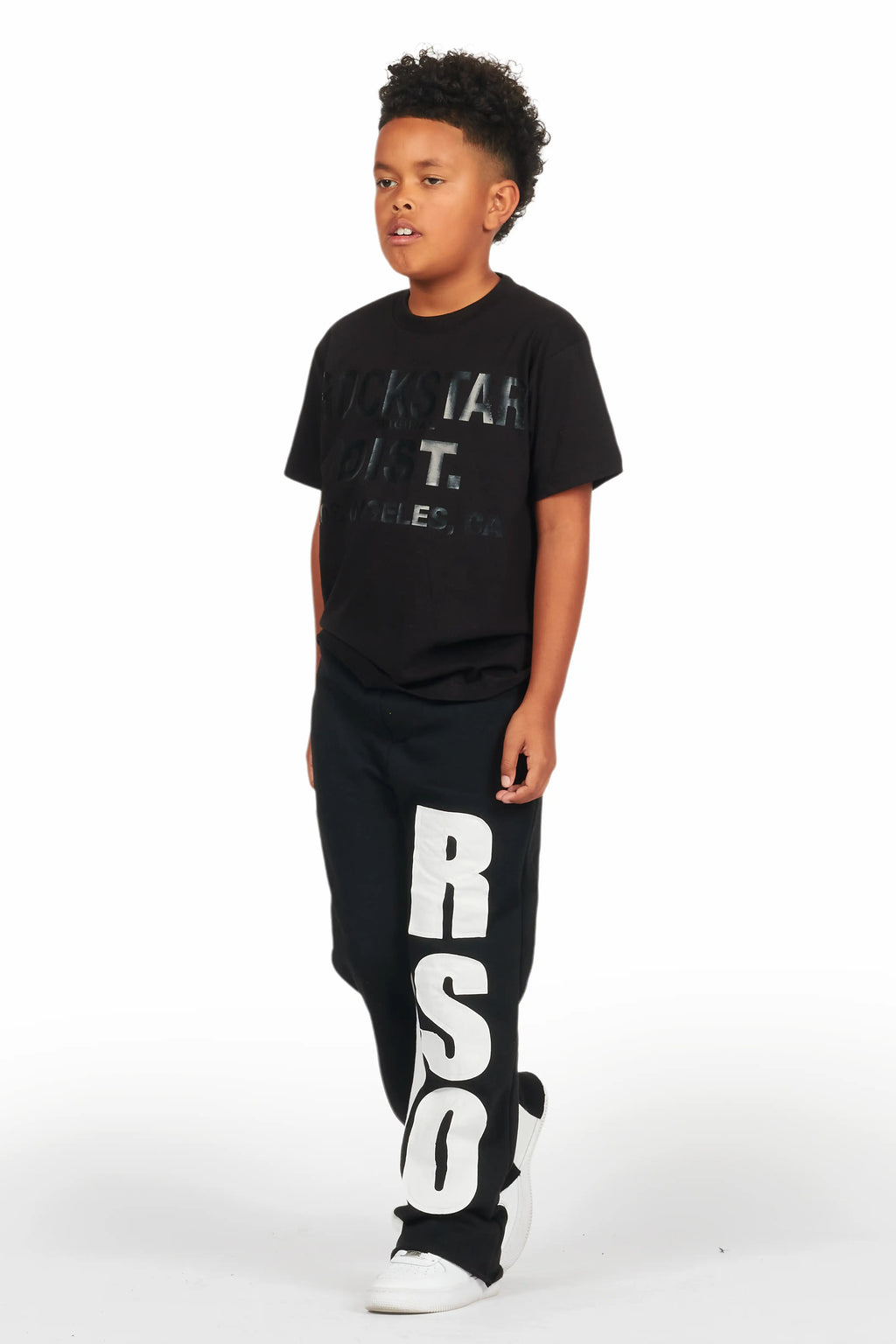Boys Uko Black/White Stacked Baggy Flare Pant