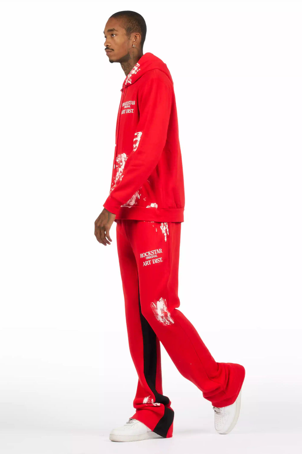 Filip Red/White Hoodie/Baggy Stacked Track Pant Set