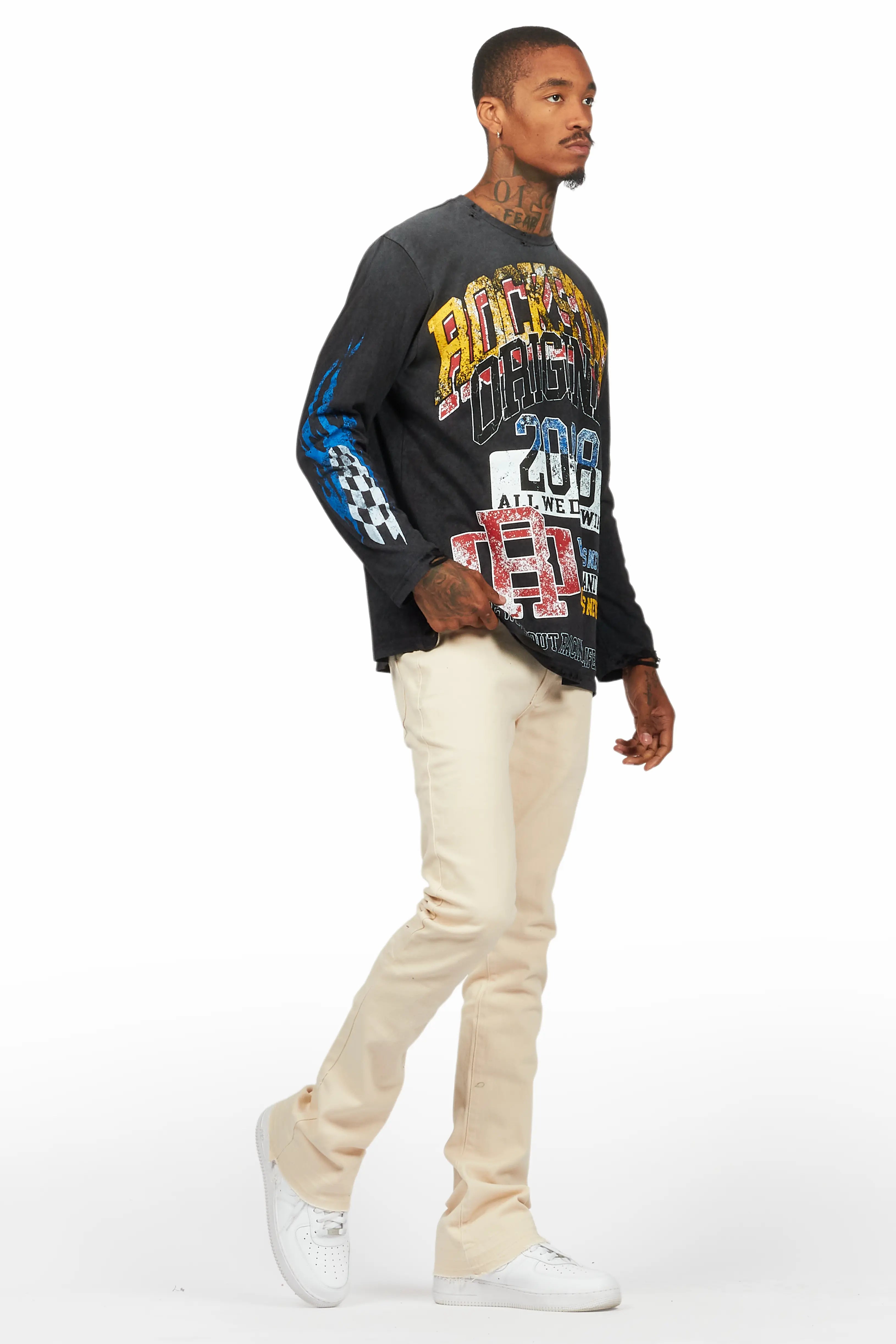 Dag Beige Stacked Flare Jean