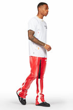 Firoz Red Graphic Stacked Flare Pant