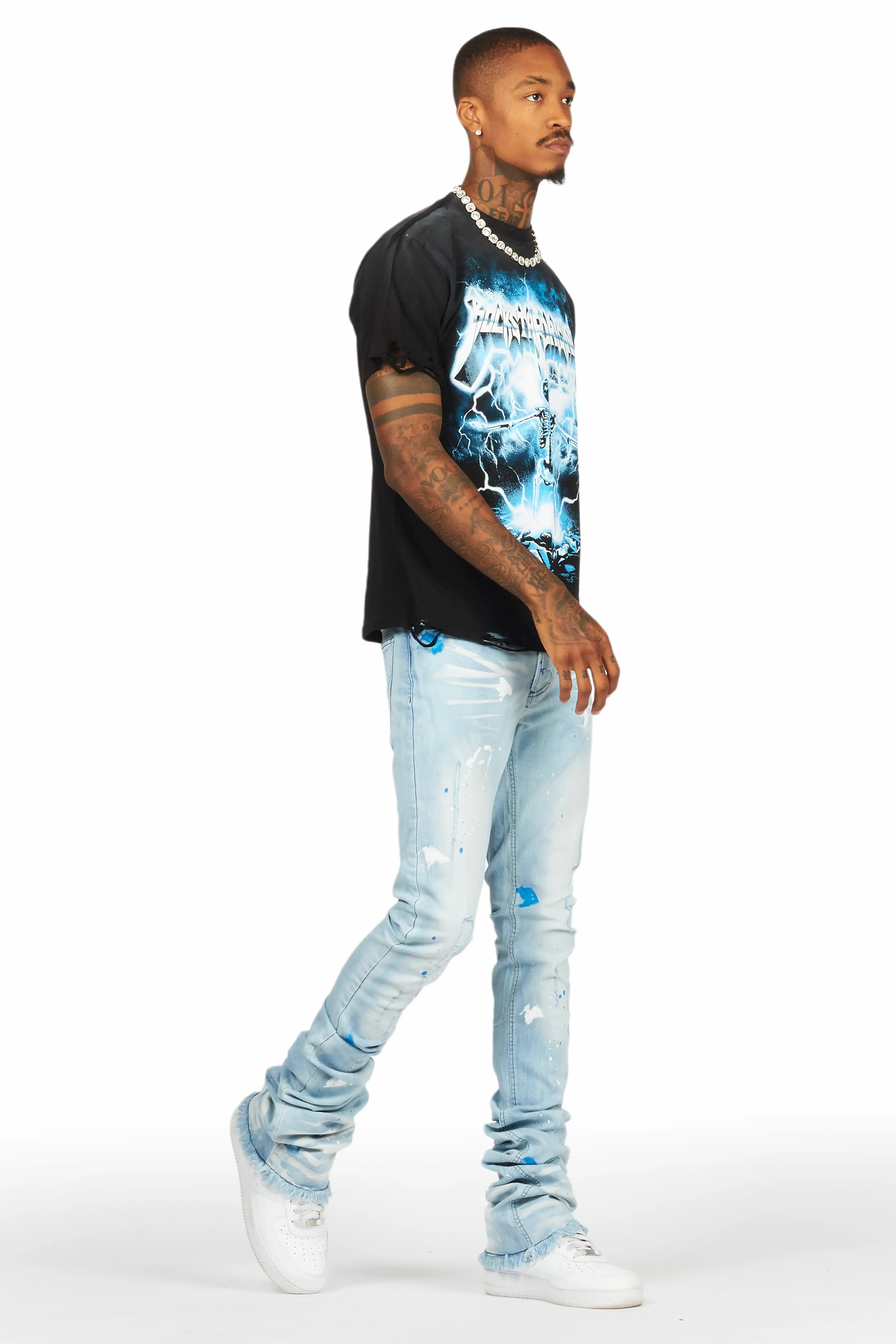 Florida Man Black T-Shirt/Super Stacked Flare Jean Set