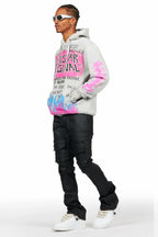 Beno Heather Grey Distressed Graphic Hoodie