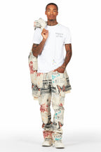 Lamont Beige Multi Tapestry Puffer Jacket