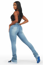 Misty Light Wash Rhinestone Super Stacked Jean