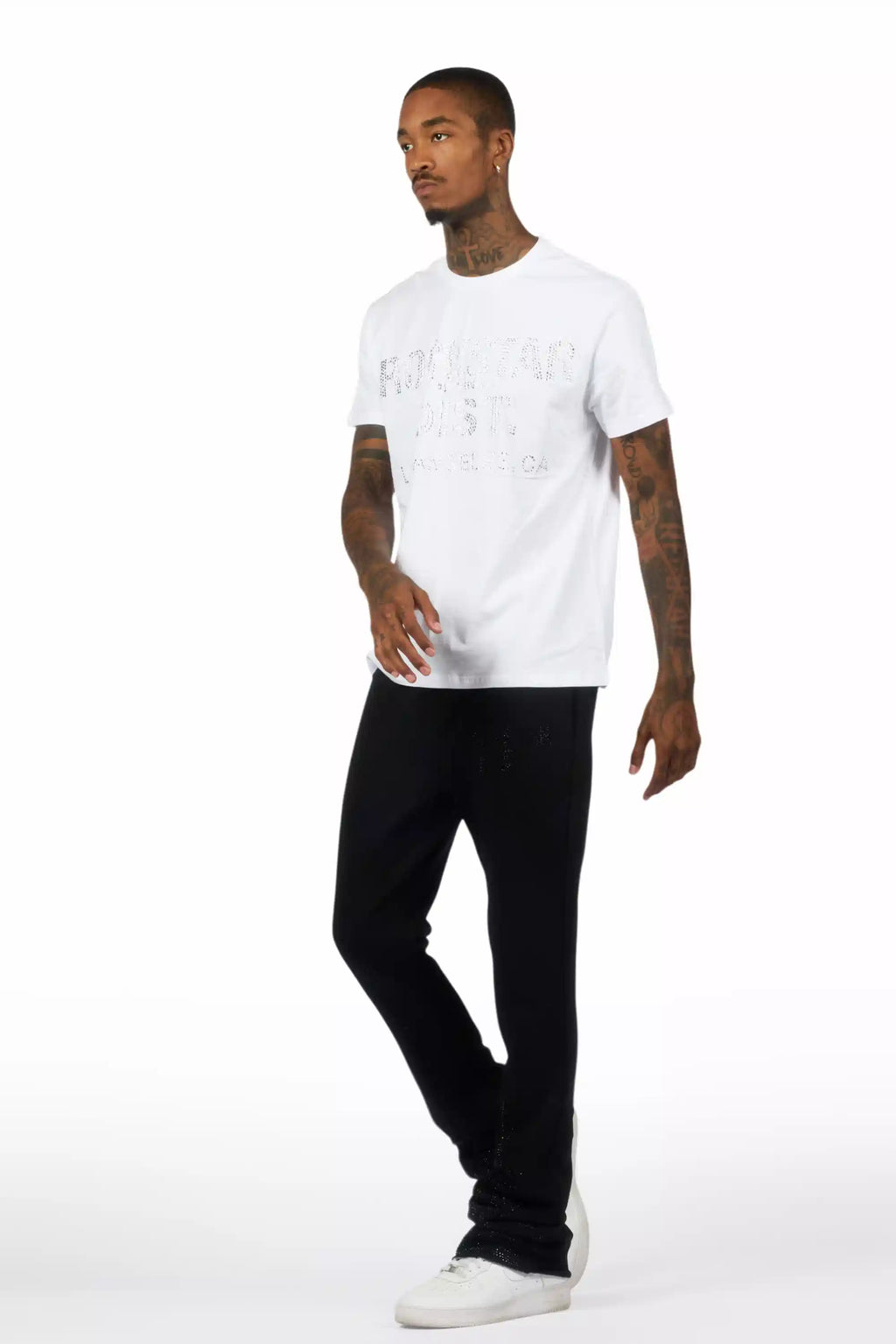 Pyrel Black/Black Rhinestone Stacked Flare Pant