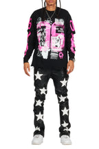 Steen Black PU Stacked Flare Jean