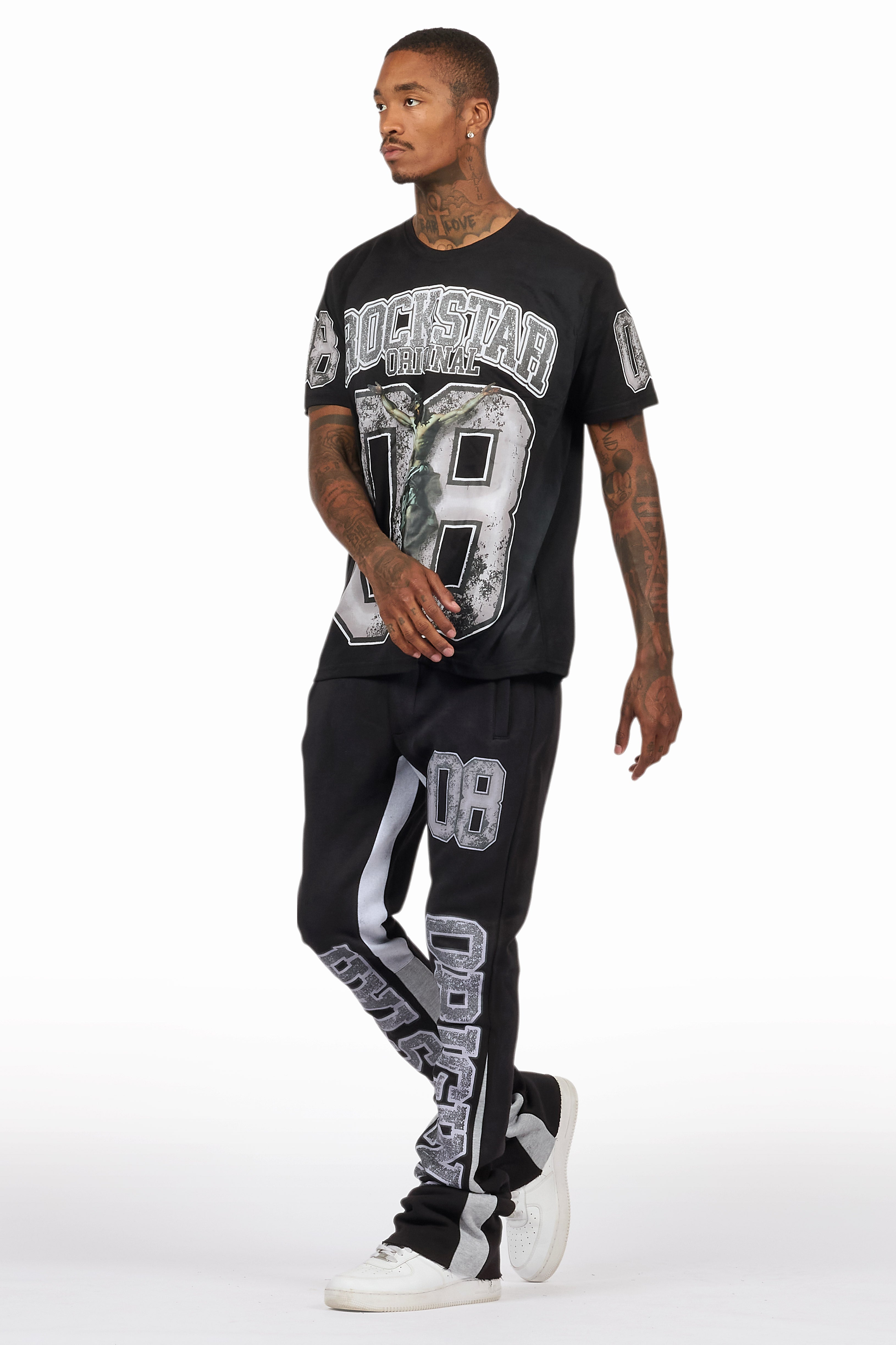 Fields Black/White T-Shirt/Stacked Flare Track Set