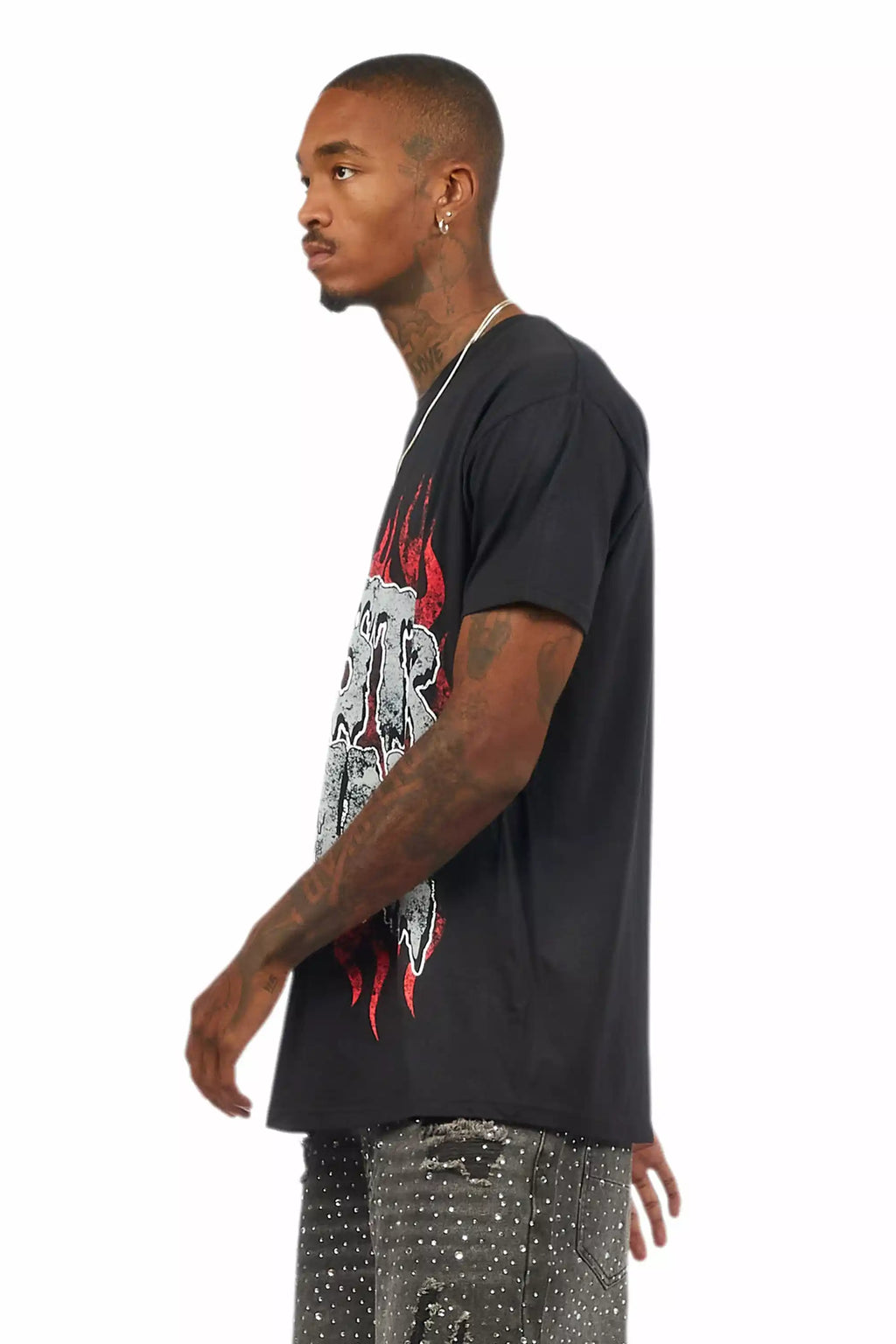 Kaelonix Black Oversized Graphic T-Shirt