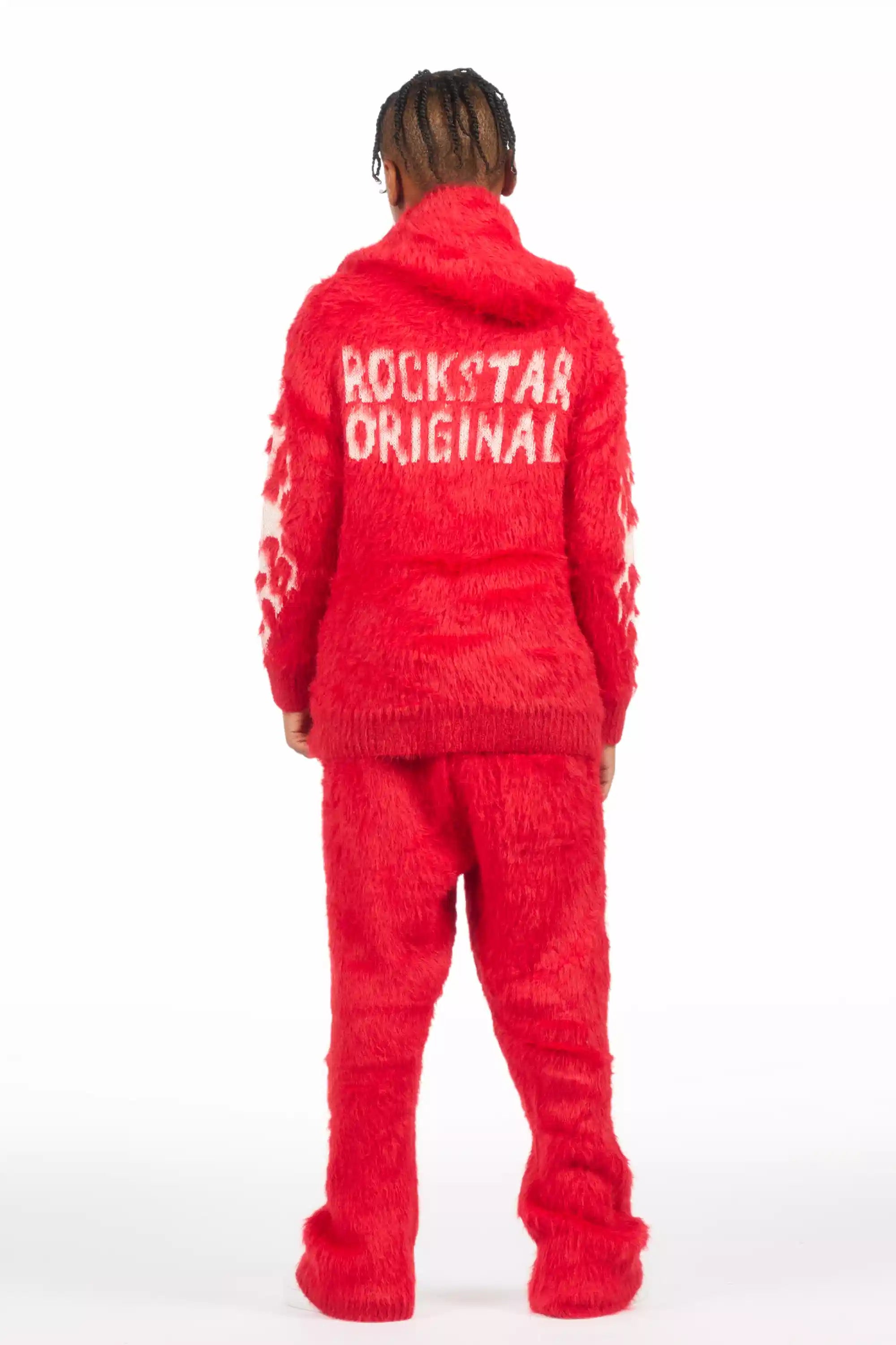 Boys Toshio Red Stacked Flare Knitted Mohair Track Set