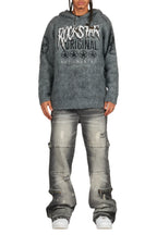 Wizzurd Grey Graphic Knitted Mohair Hoodie
