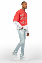 Kodak Blue/White Painter Stacked Flare Jean