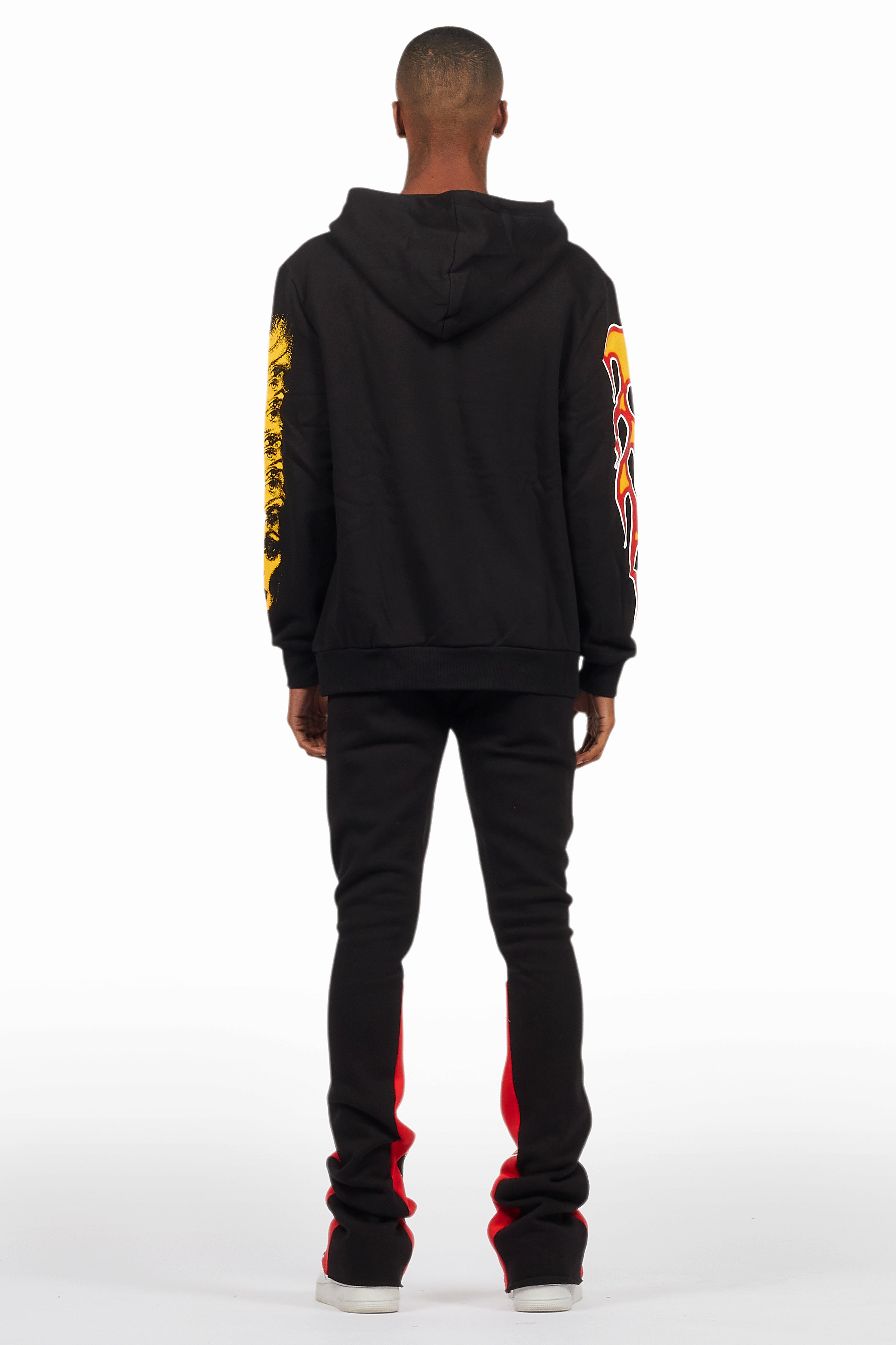 Beno Black/Yellow Stacked Flare Hoodie Track Set
