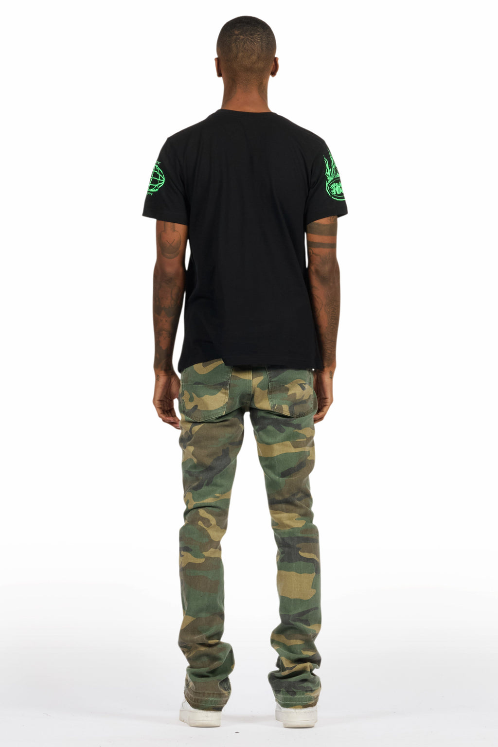 Tachi Camo Rhinestone Stacked Flare Jean