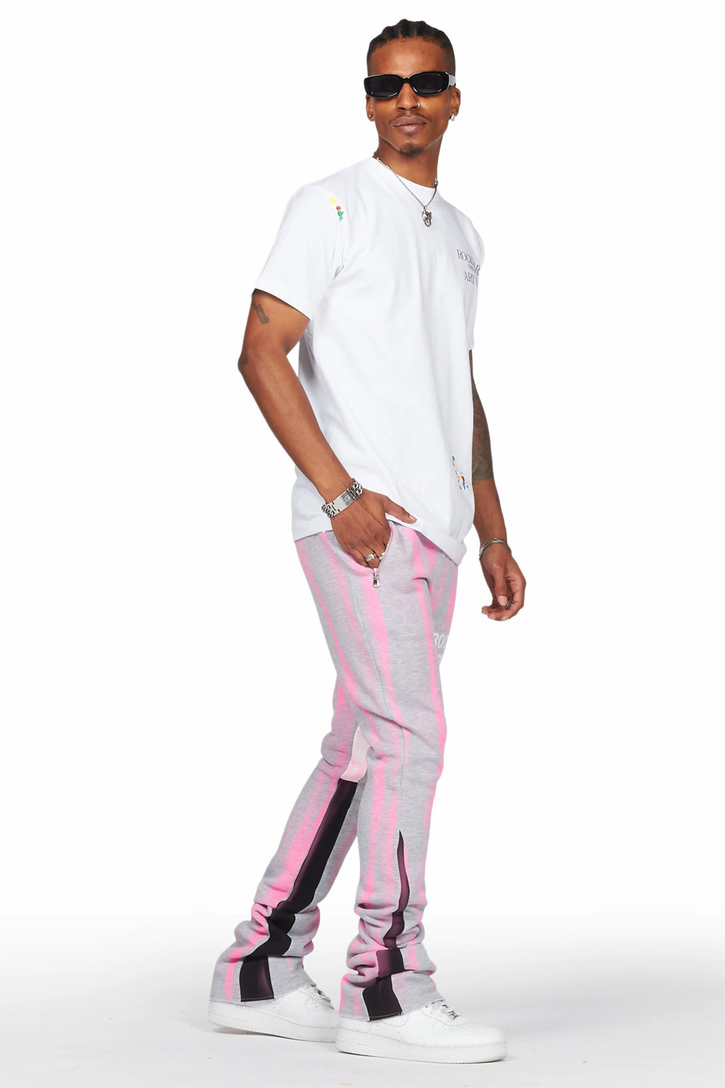 Firoz Heather Grey Graphic Stacked Flare Pant