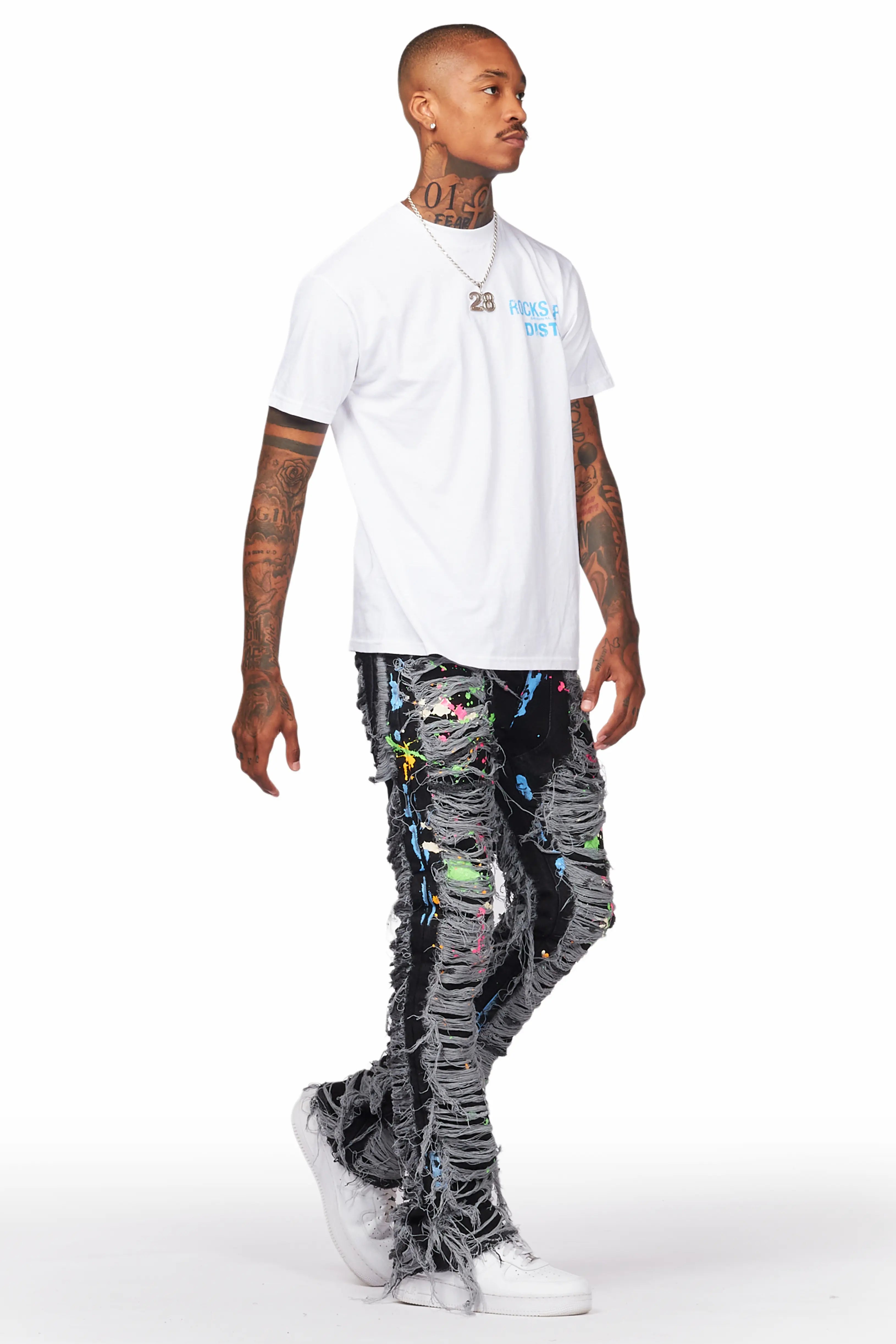 Leigh Black Painter Stacked Flare Jean