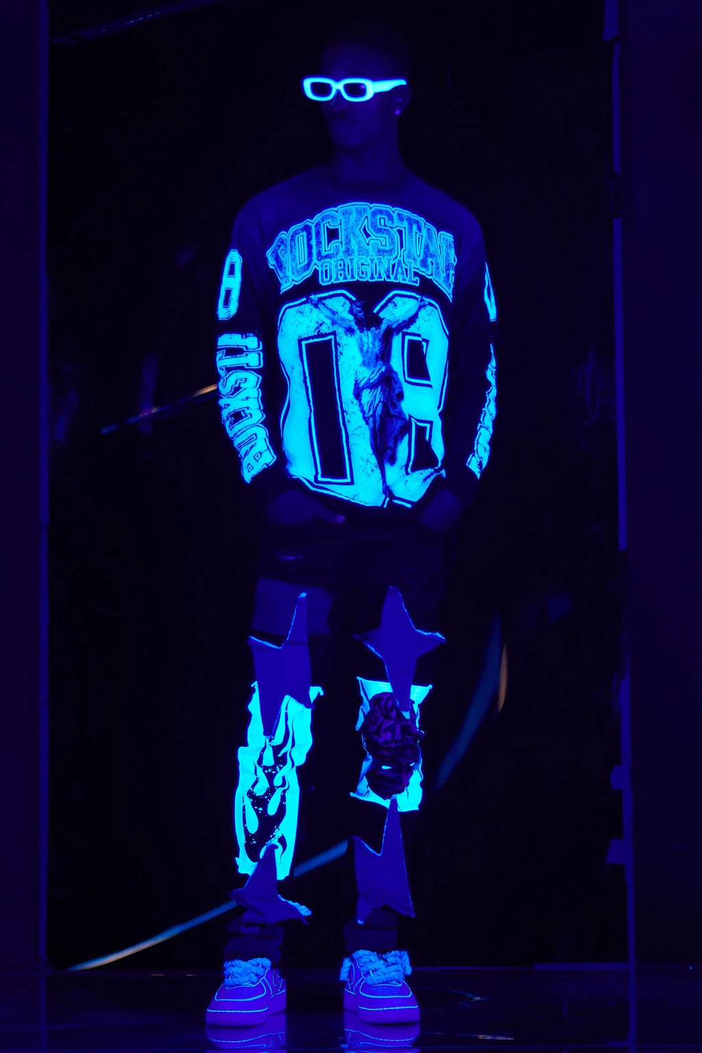 Fields Black/Blue Double Layer Long Sleeve Graphic T-Shirt