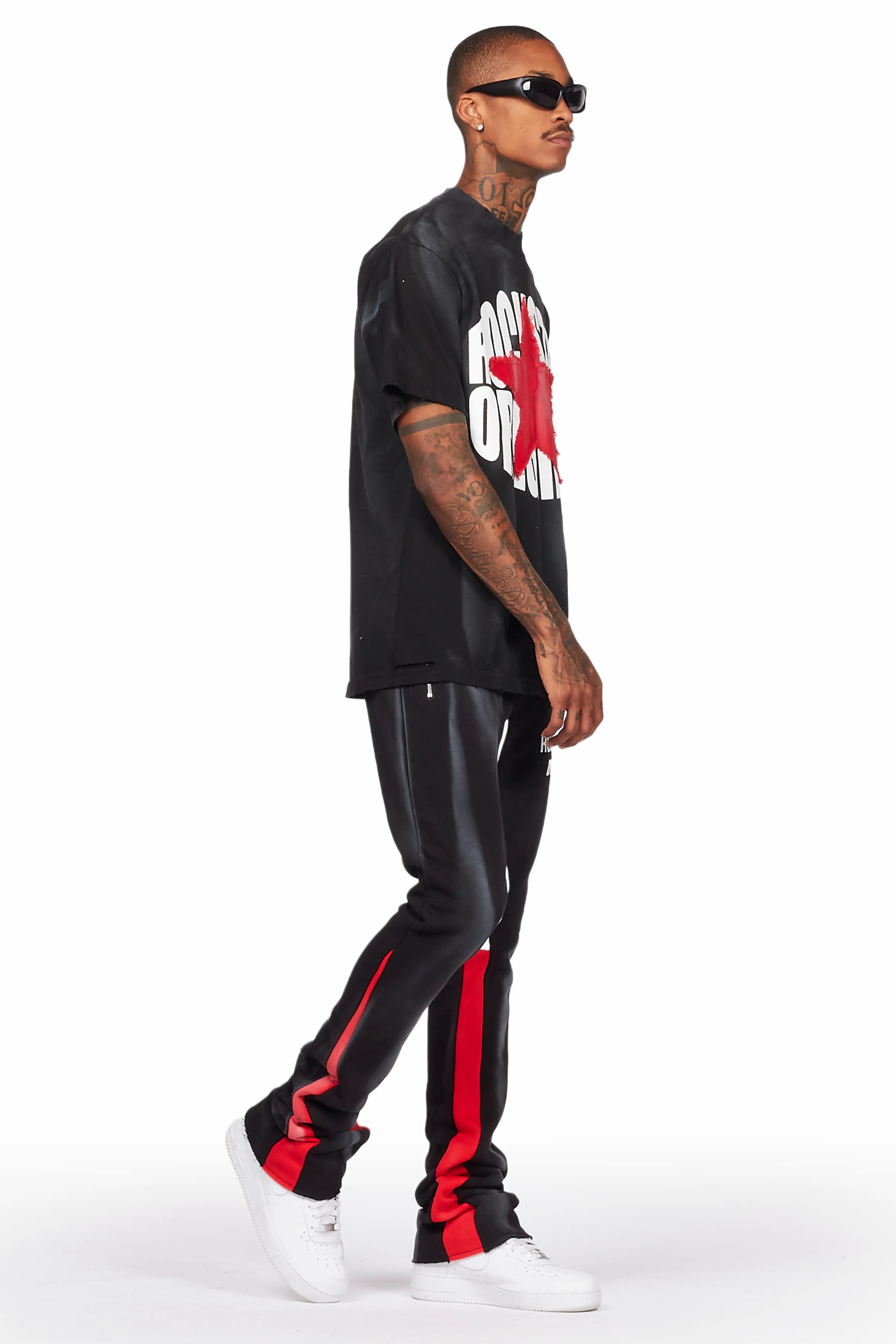 Firoz Black/White Graphic Stacked Flare Pant