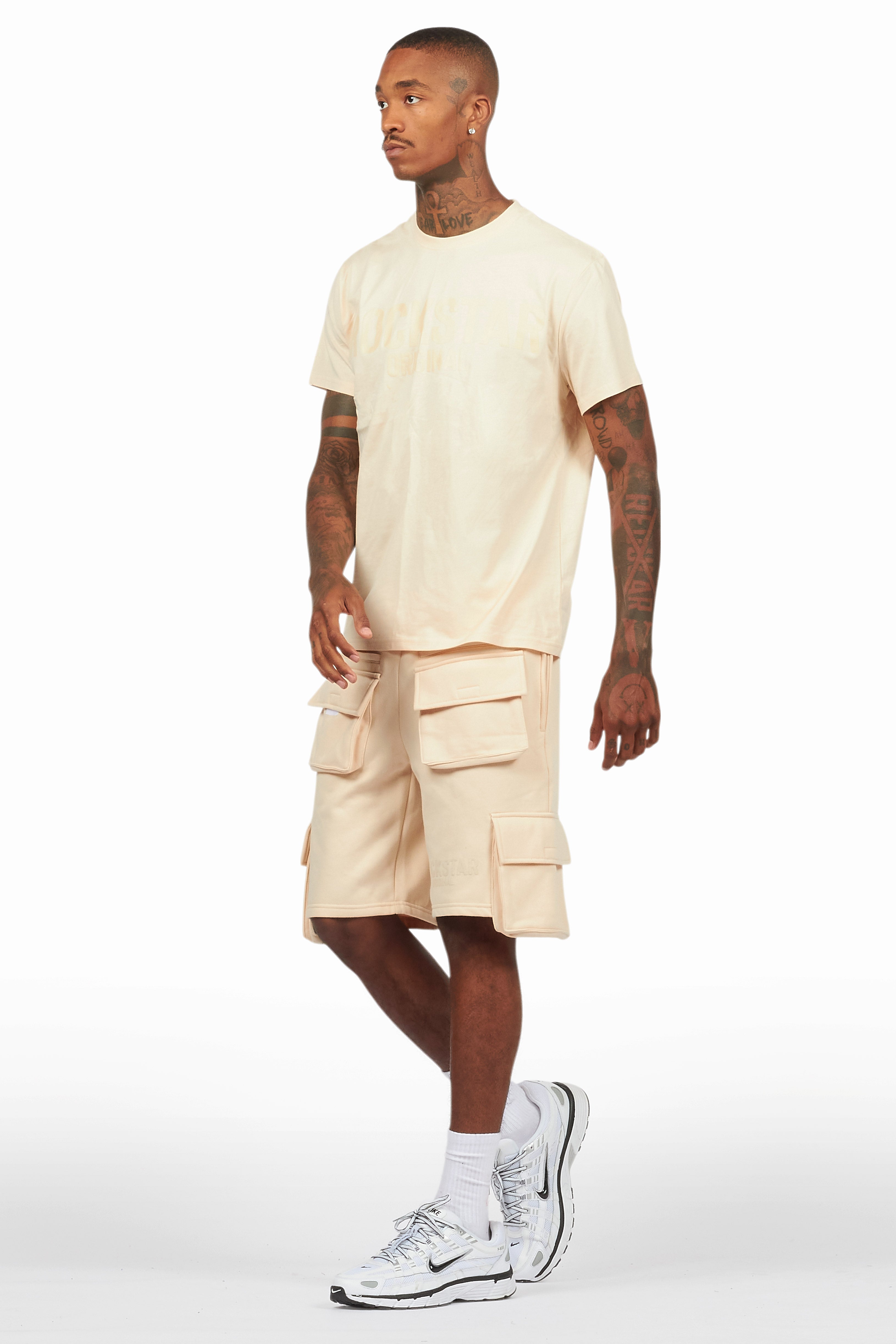 Sana Beige T-Shirt Cargo Shorts Set