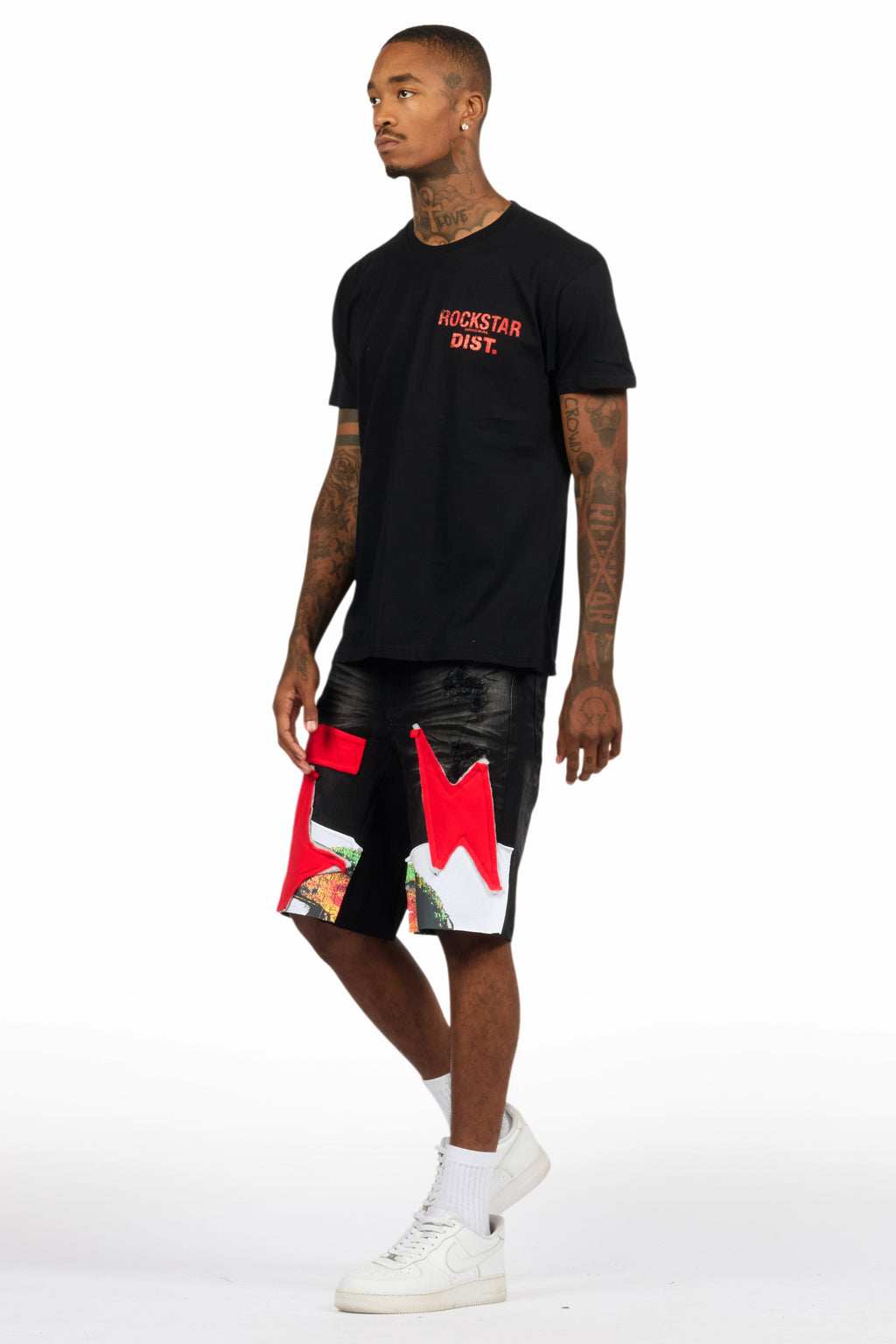 Akos Black/Red T-Shirt/Denim Short Set