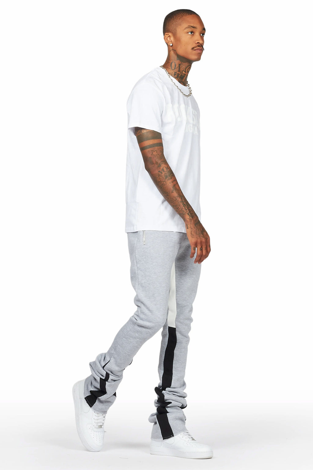 Sana Heather Grey T-Shirt/Stacked Track Pant Set