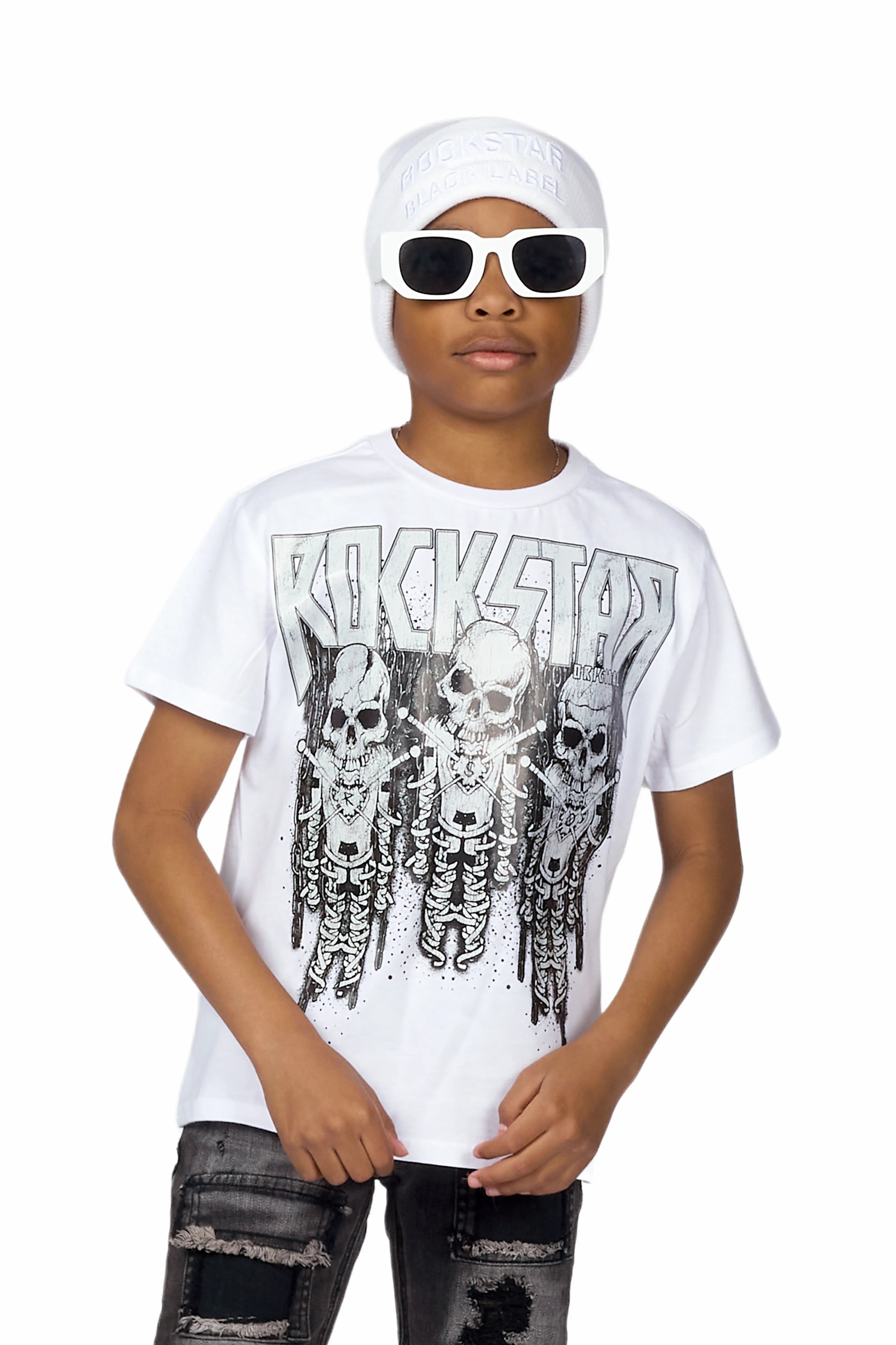 Boys Uzziel White T-Shirt/Super Stacked Flare Jean