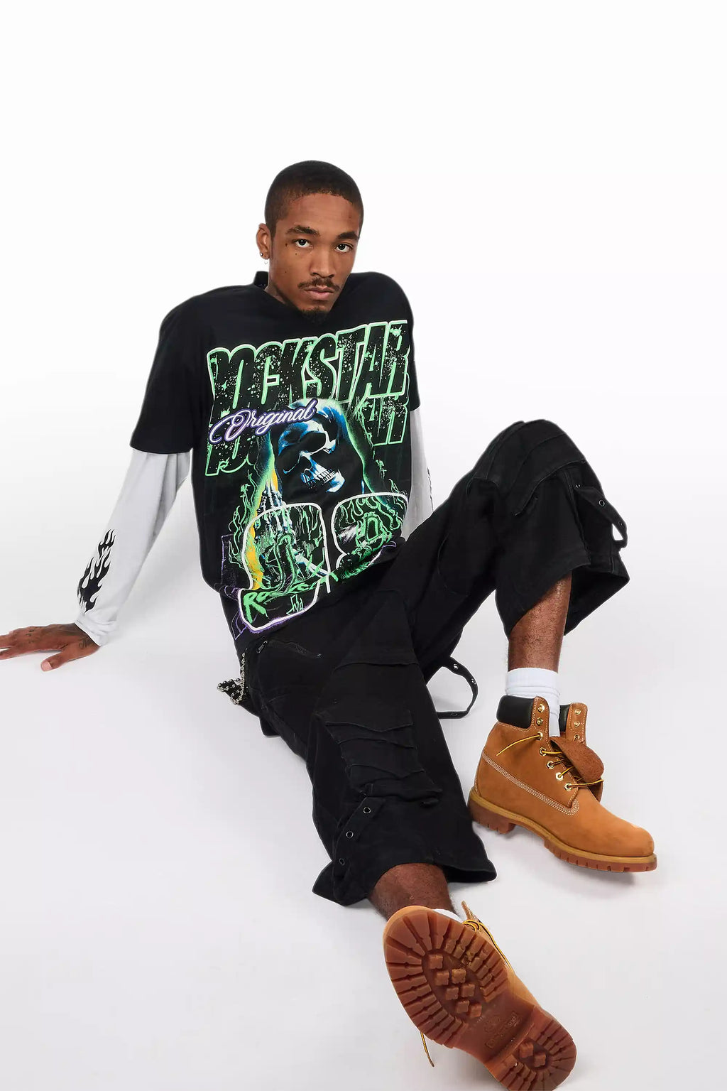 Kruz Black/Green Oversized Graphic T-Shirt