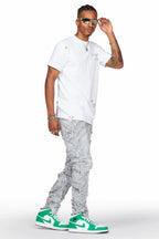 Cadiz Grey Diagonal Patch Skinny Fit Jean