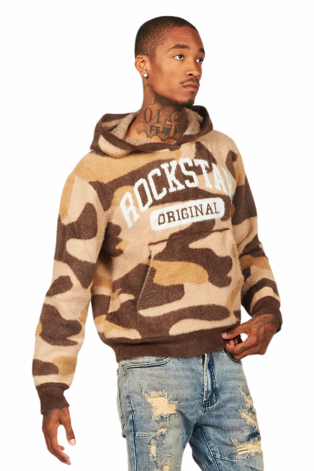 Damodar Camo Brown Knitted Mohair Hoodie