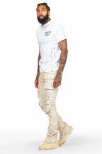 Orien Beige Painter Stacked Flare Jean
