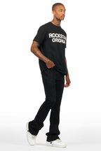 Lucki Black Rhinestone Stacked Flare Jean