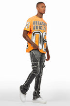 Revved Dark Grey Stacked Flare Jean