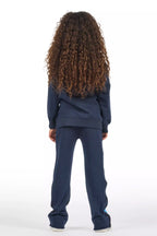 Girls Bridgette Navy/Pink Hoodie Stacked Flare Track Set