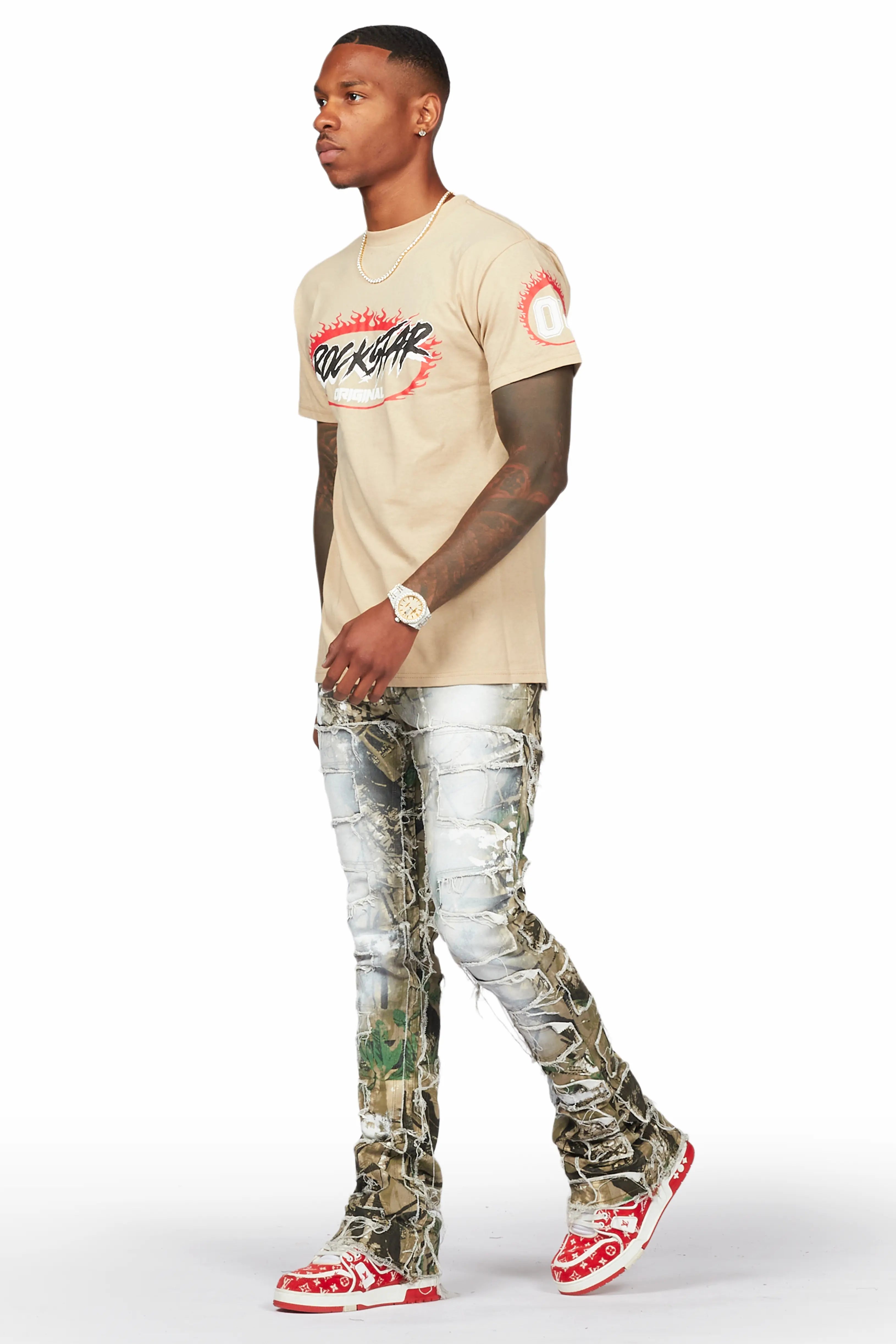 Okan Tree Camo Painter Stacked Flare Jean