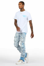Quentin White/Blue T-Shirt/Stacked Flare Jean Set