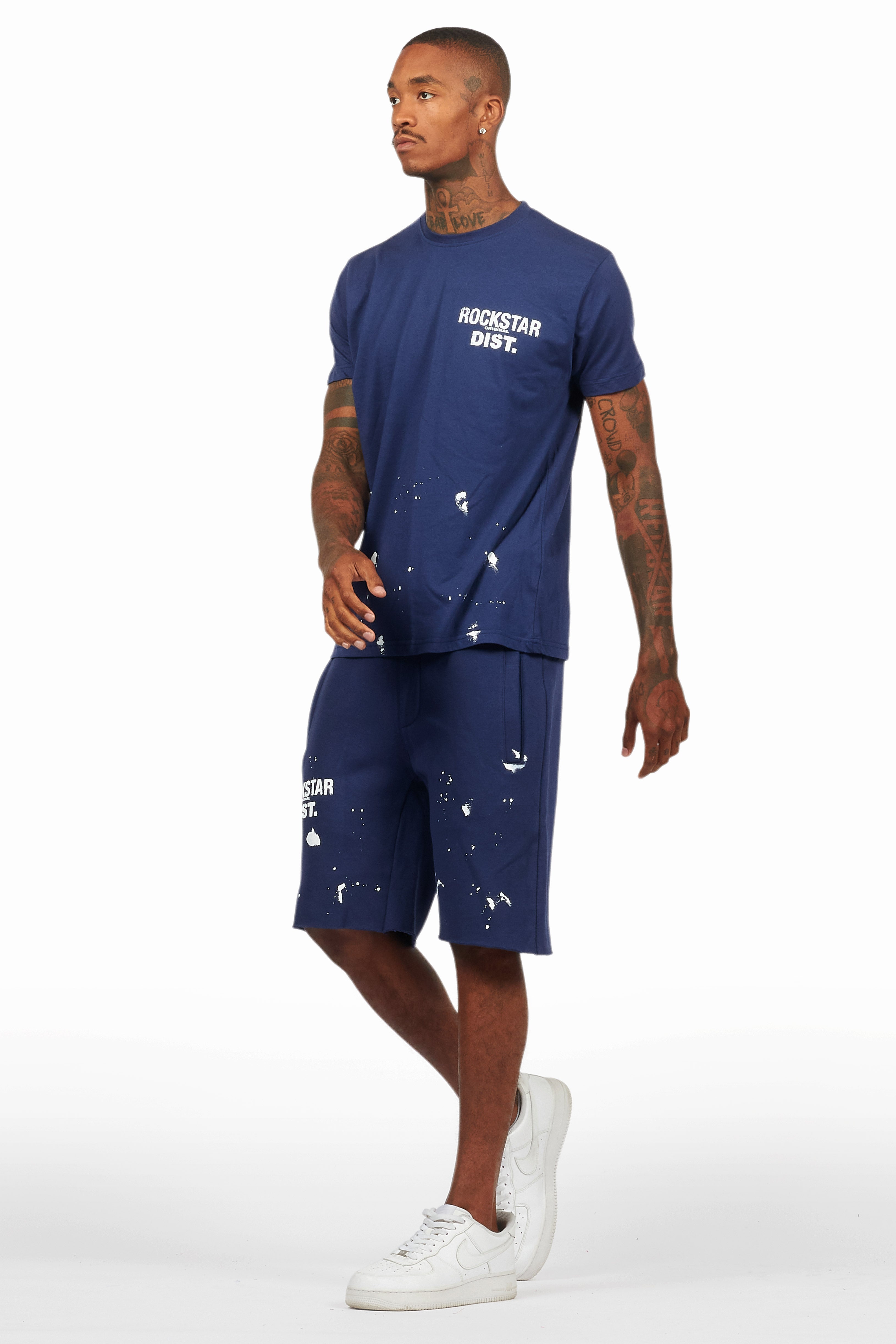 Raffer Navy T-Shirt/Raw Edge Short Set