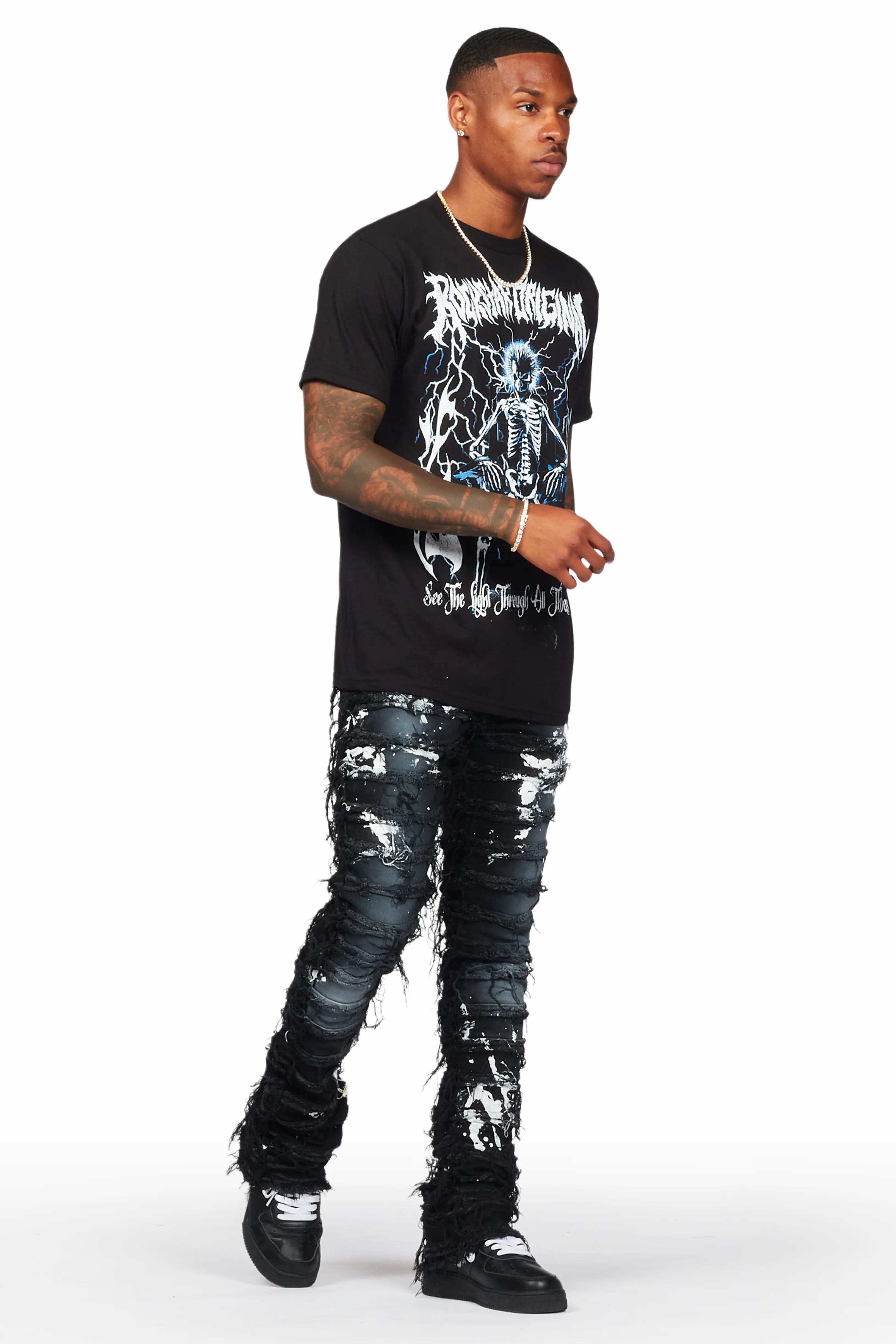 Garson Black Painter Stacked Flare Jean