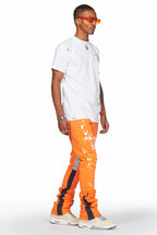 Damone Orange Super Stacked Flare Track Pant