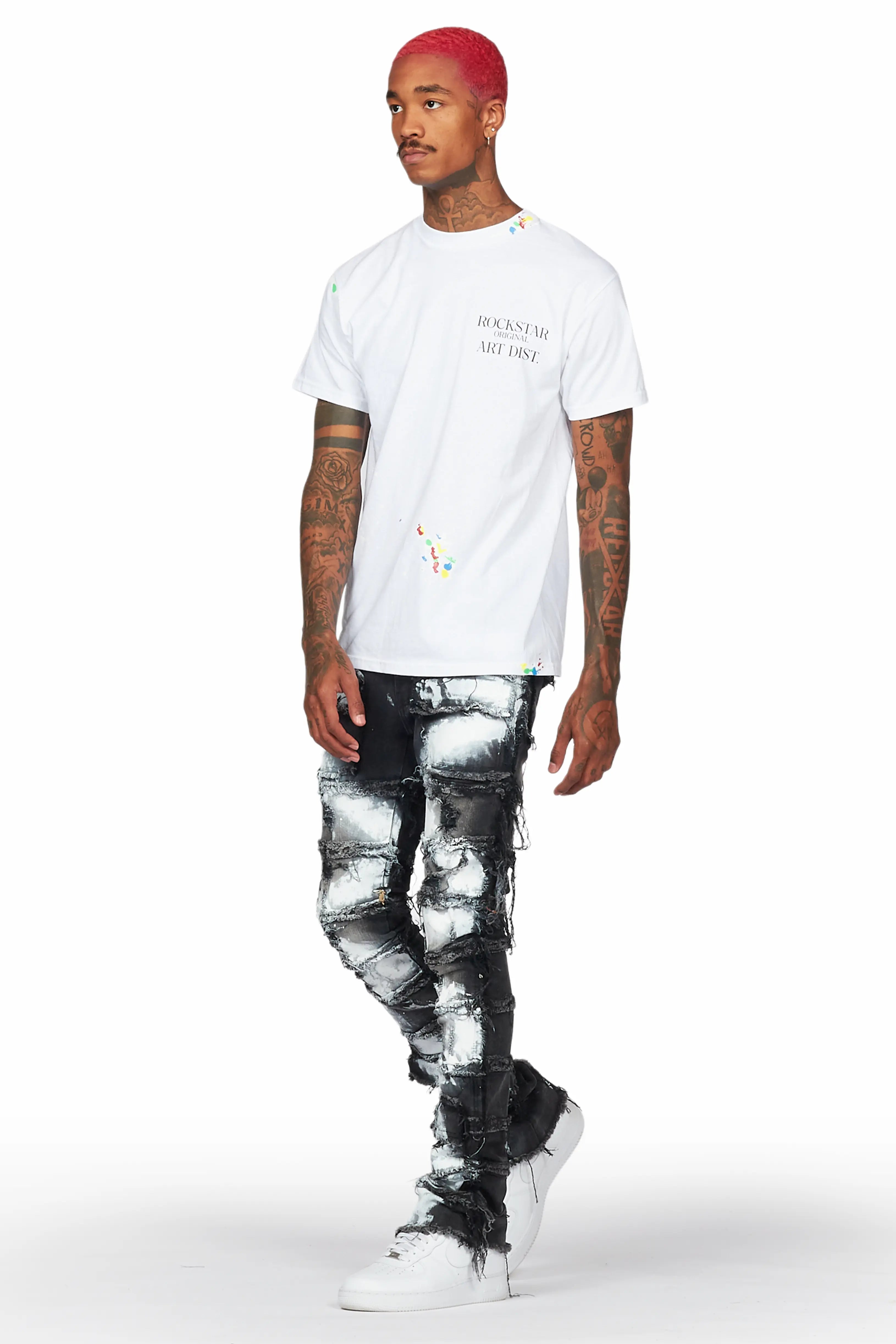 Falan Black Painter Stacked Flare Jean