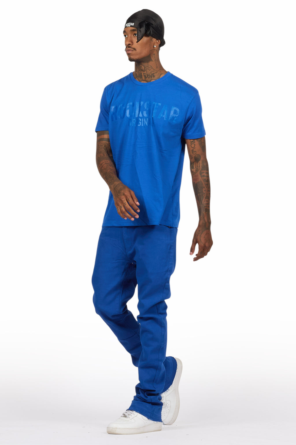 Sana Royal Blue T-Shirt/Dag Stacked Flare Jean Set