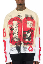 Grill Beige/Red Boxy Crop Double Layer Tee