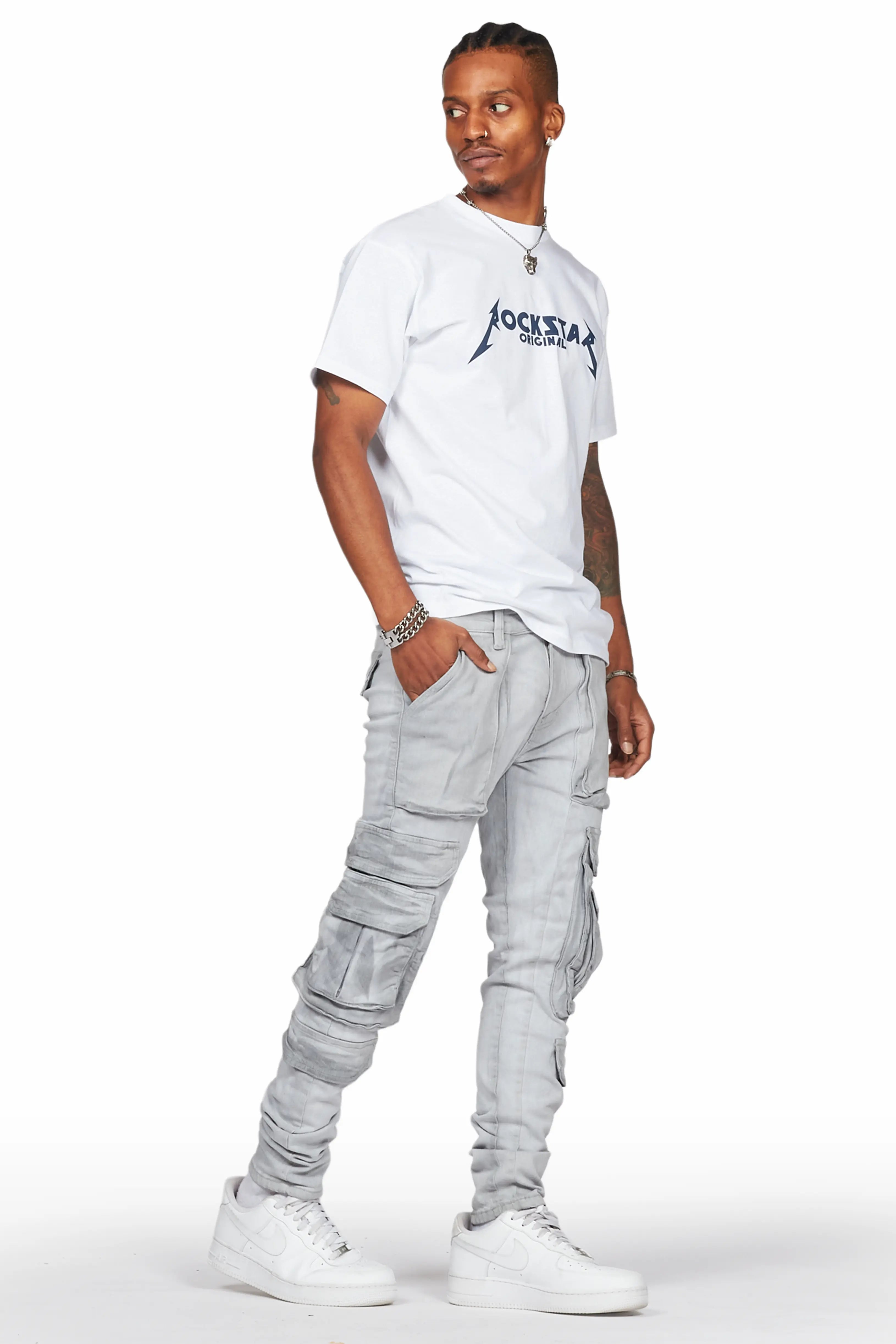 Iniko Grey Skinny Fit Cargo Jean