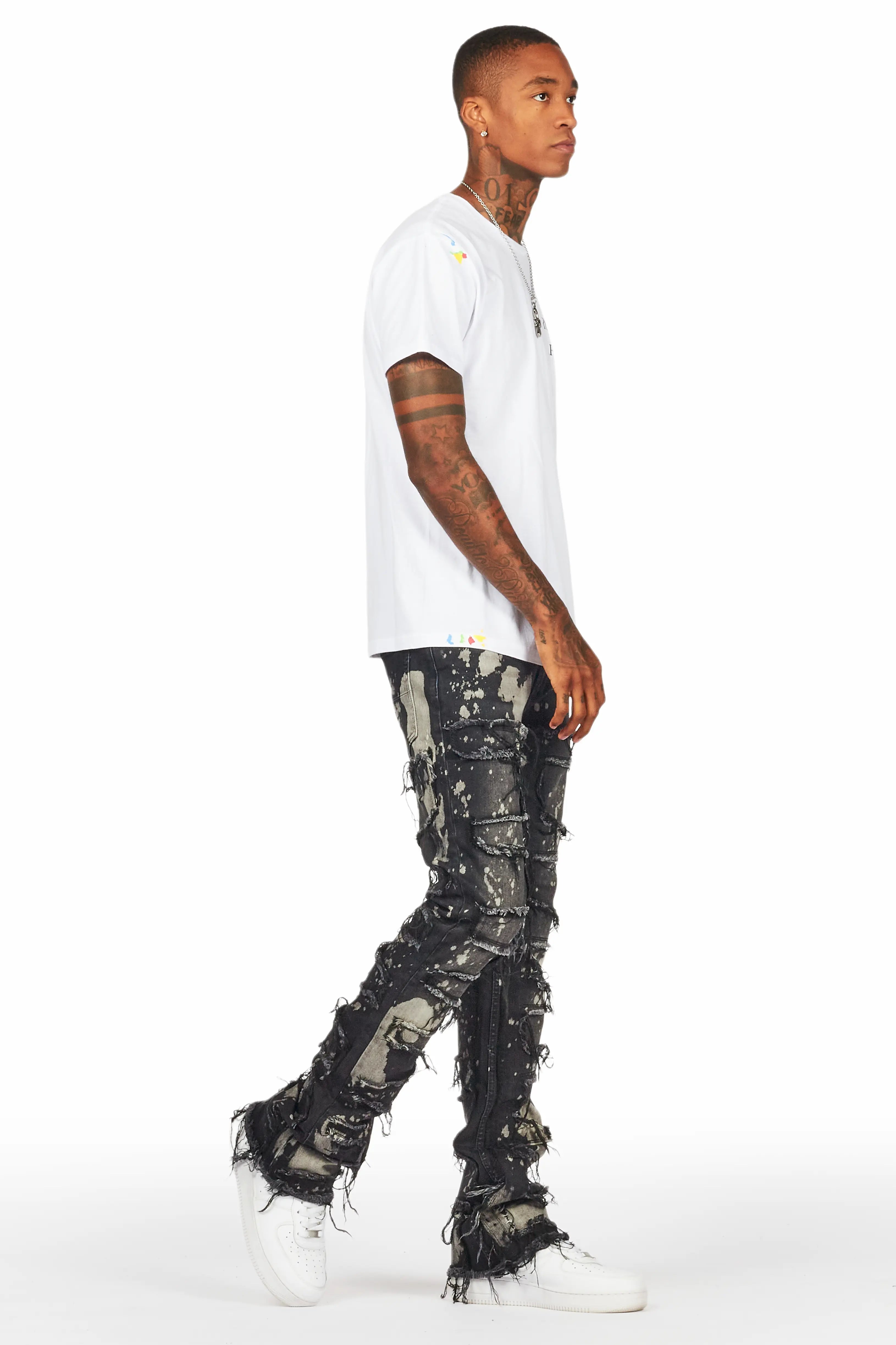 Laban Black Bleach Stacked Flare Jean