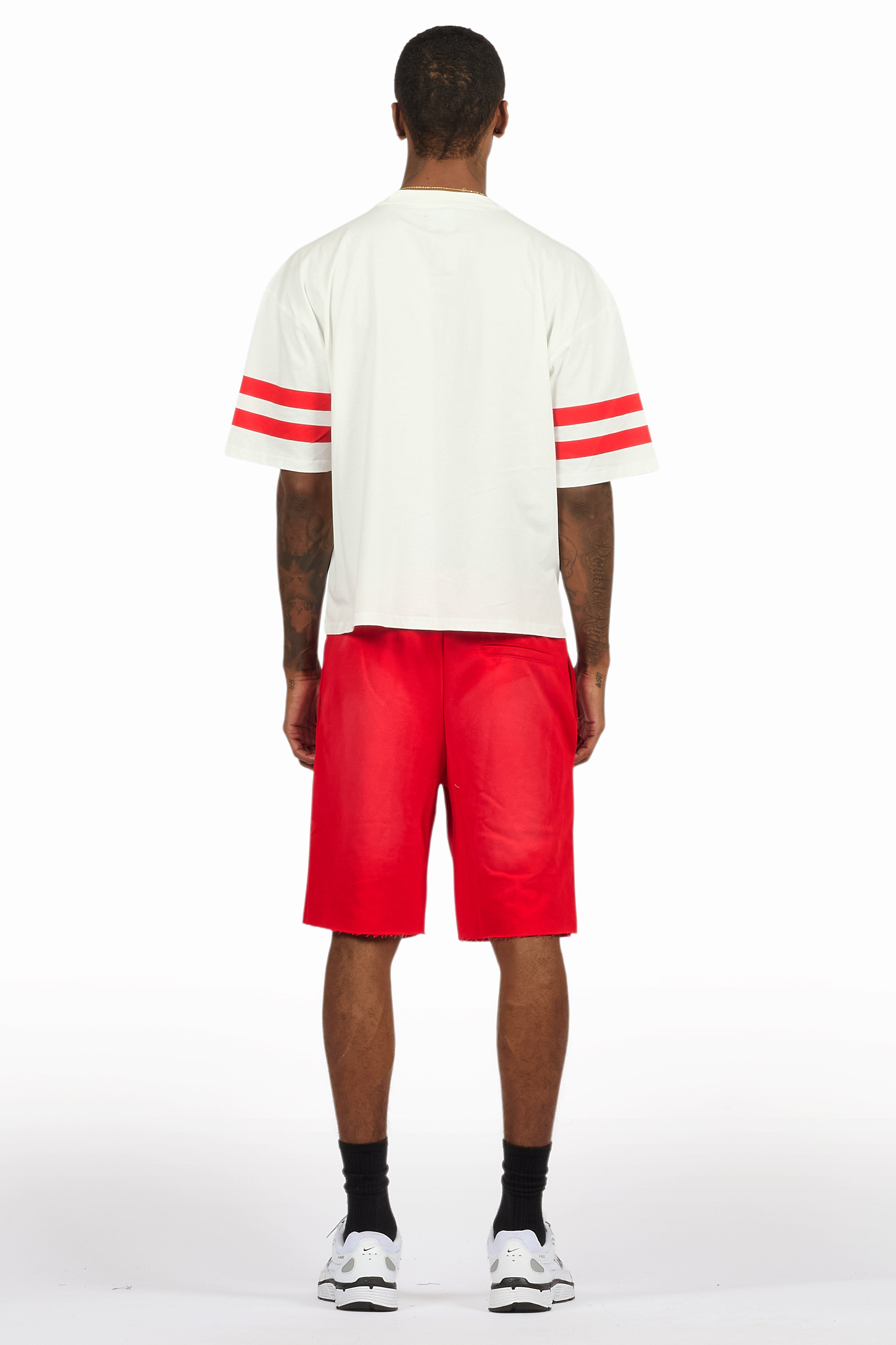 Alik White/Red Crop Boxy Tee Short Set
