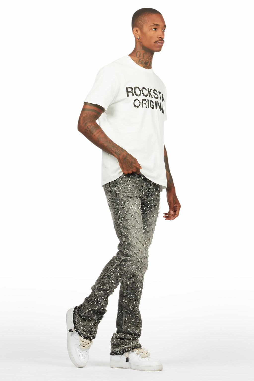 Glit Grey Rhinestone Stacked Flare Jean