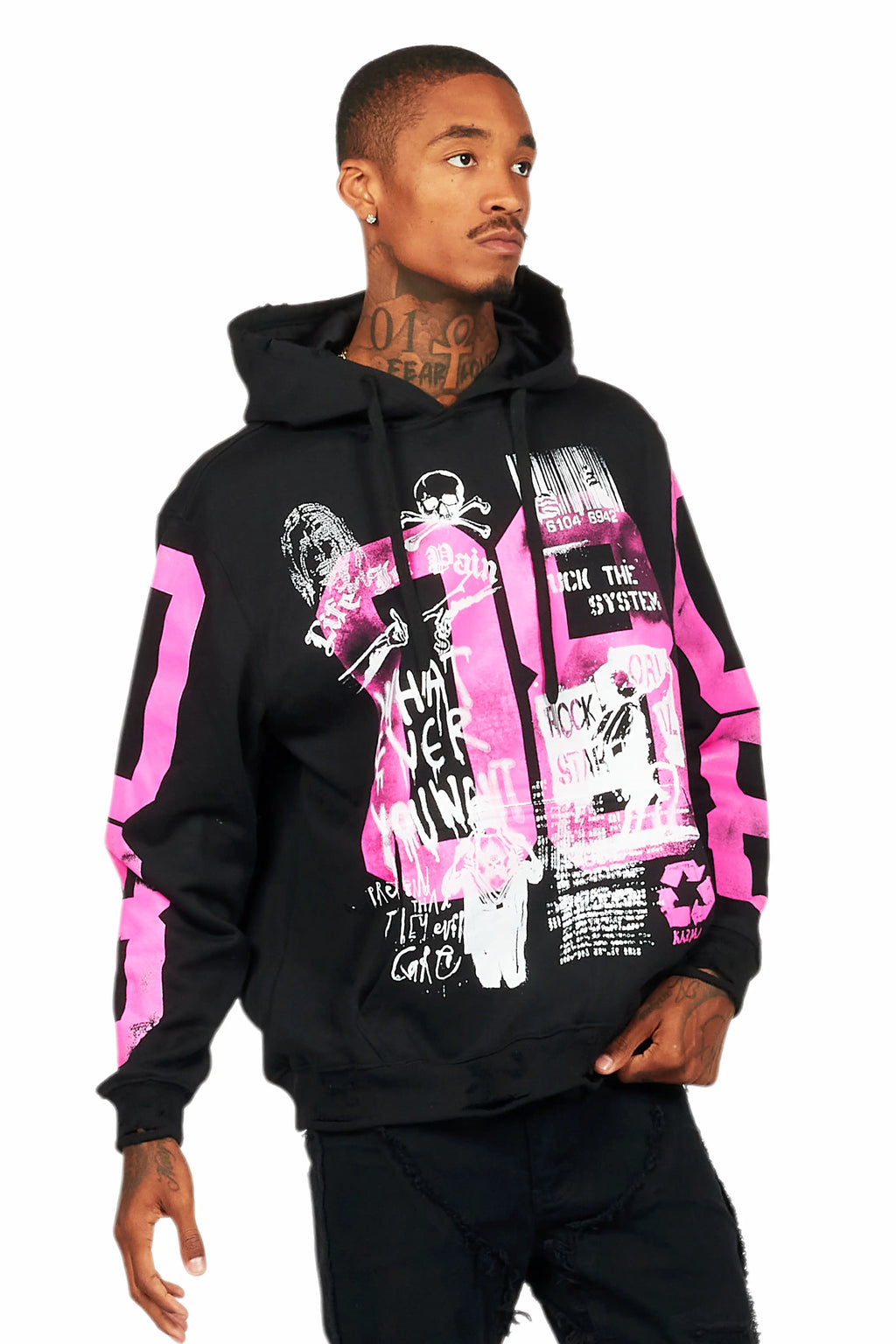 Grill Black/Pink Distressed Graphic Hoodie