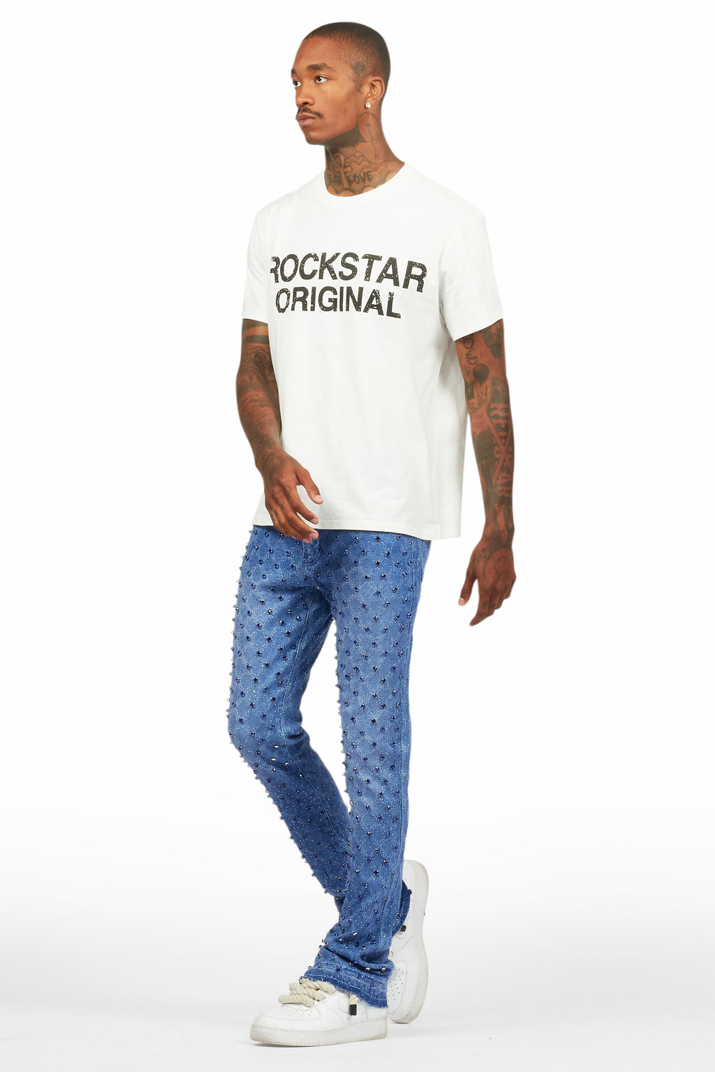 Glit Royal Blue Rhinestone Stacked Flare Jean