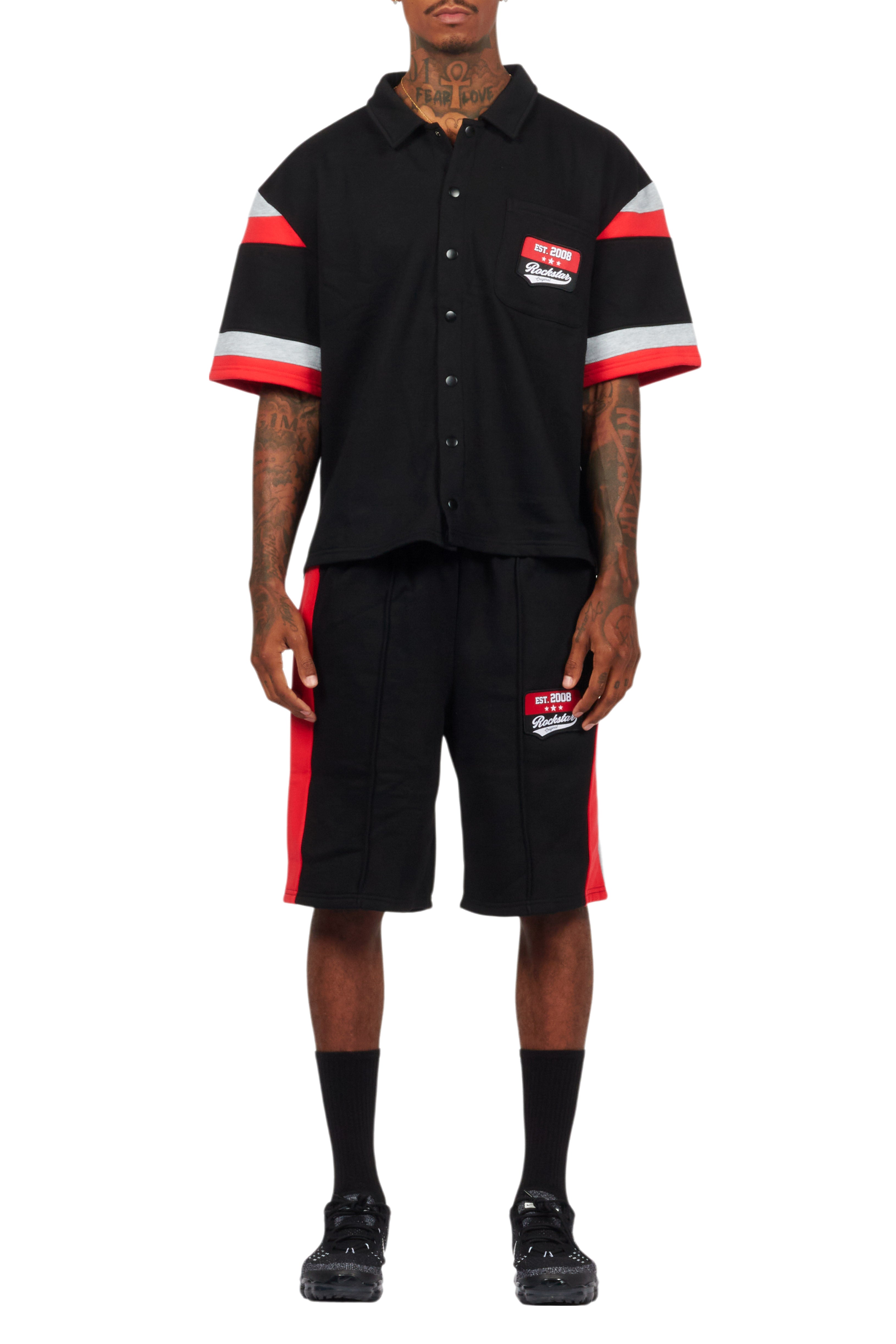 Zavid Black Button Up T-Shirt/Short Set